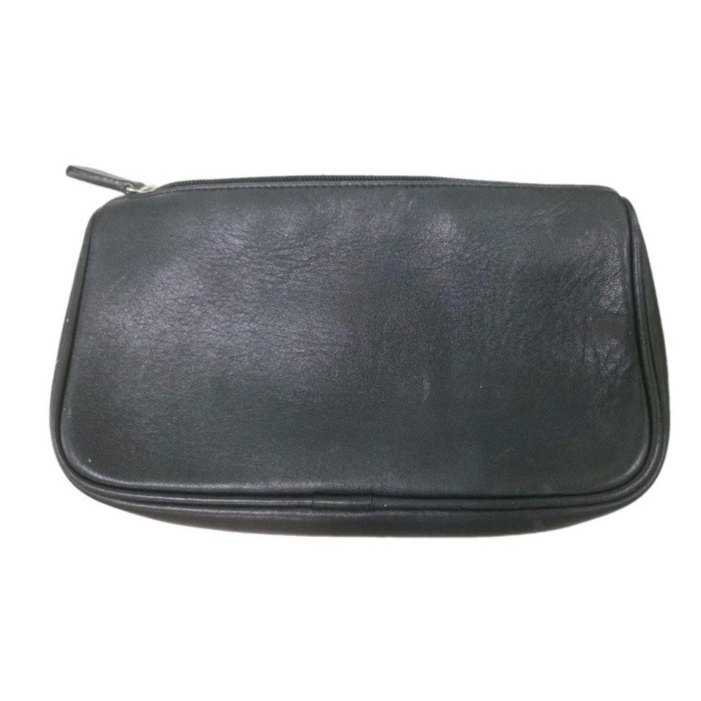 Coach Black Glove Tanned Leather Cosmetic Bag Makeup Pouch Zip Top Accessory